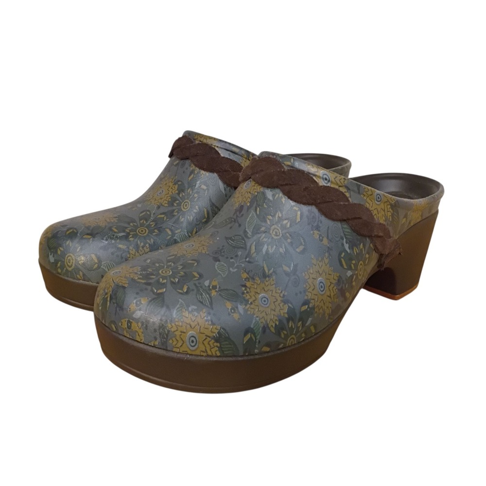 Crocs Dual Comfort Womens Clogs Shoes Brown/Floral Heels Mules Slip On Size 7 - Picture 1 of 11